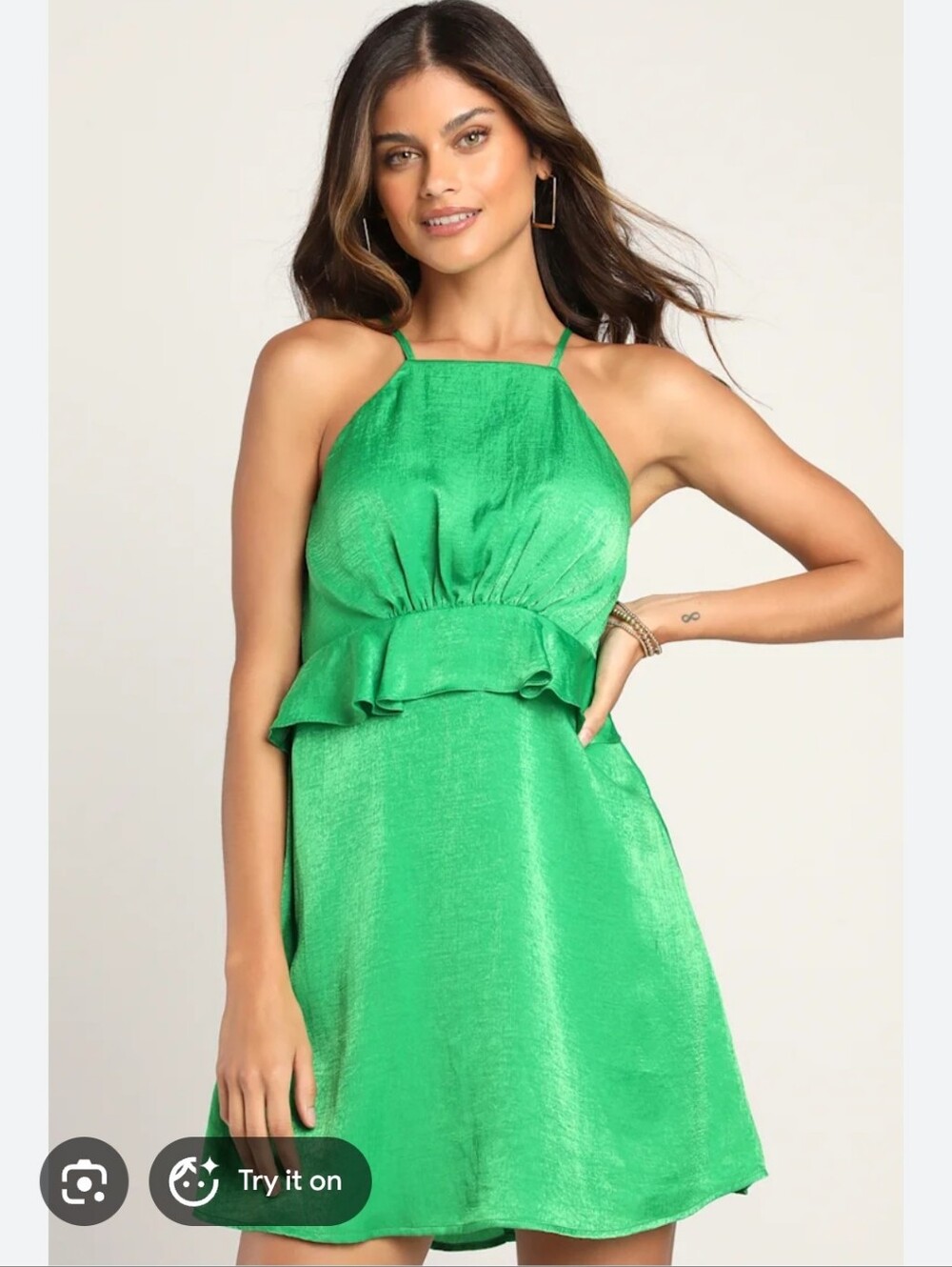 Nwt Lulus If By Sea Green Halter Peplum Ruffle Grinch Mini Y2K Dress cocktail